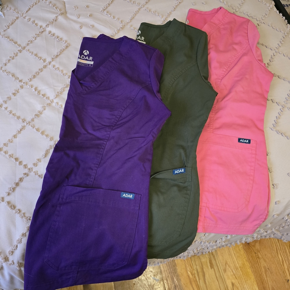 Adar Women's V-Neck Scrub Tops - Purple, Green, Pink